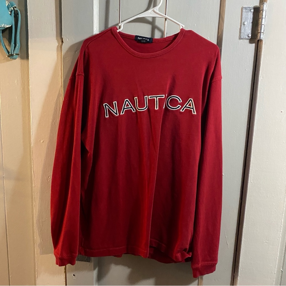 Nautica Red Crewneck Sweater with Logo
